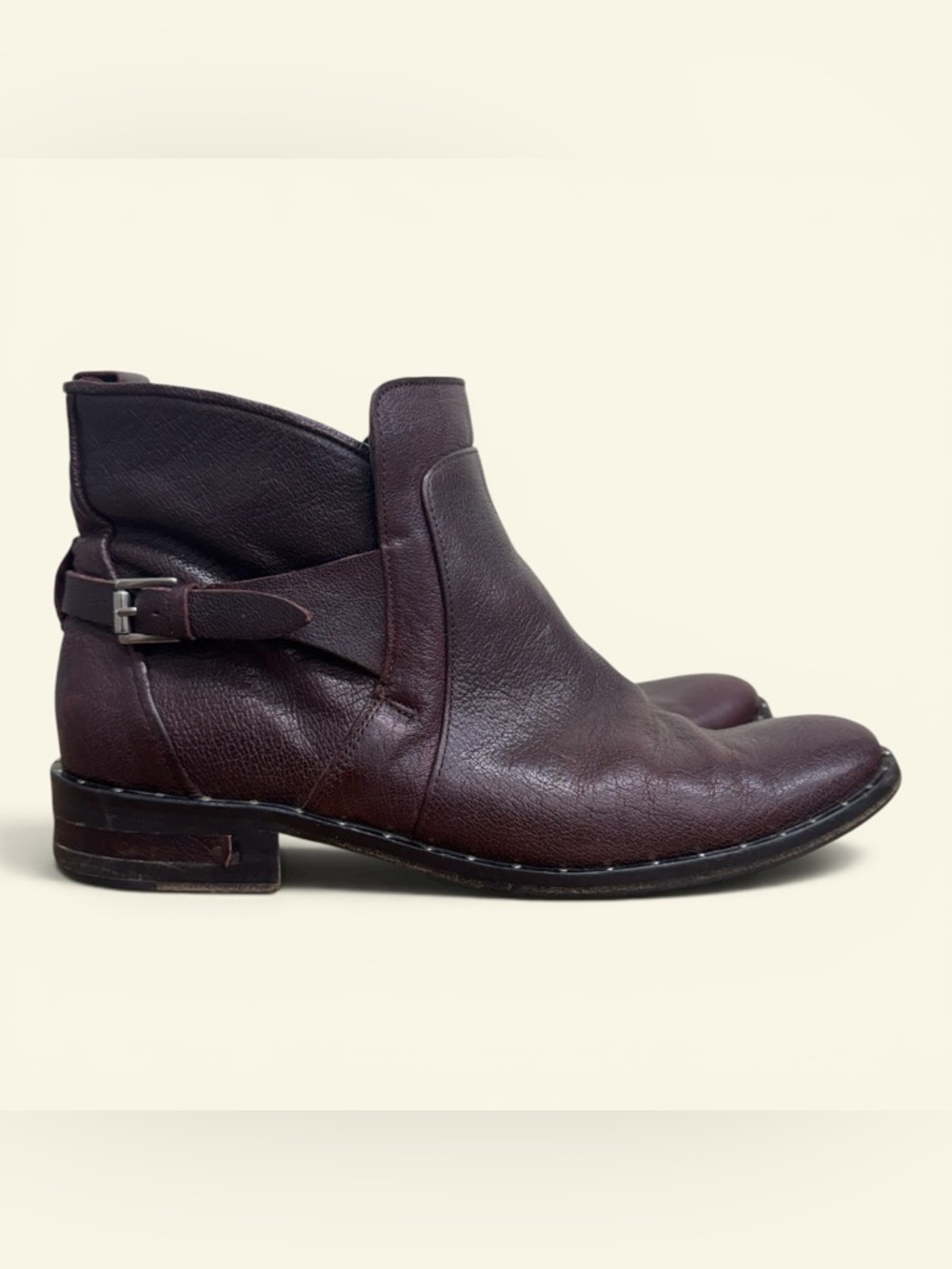 Freda Salvador Belted Buckle Ankle Booties in mahogany leather Size 8